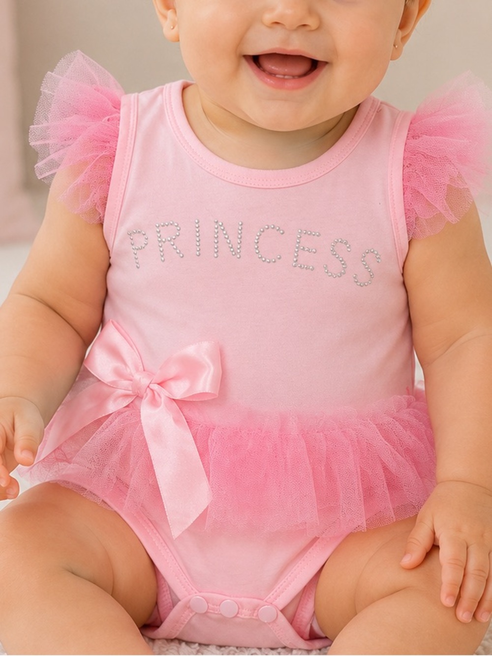 Pink Baby Tutu Bodysuit with 'PRINCESS' Rhinestones